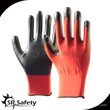 SRSAFETY 13G knitted polyester coated nitrile gloves red anti sliding gloves